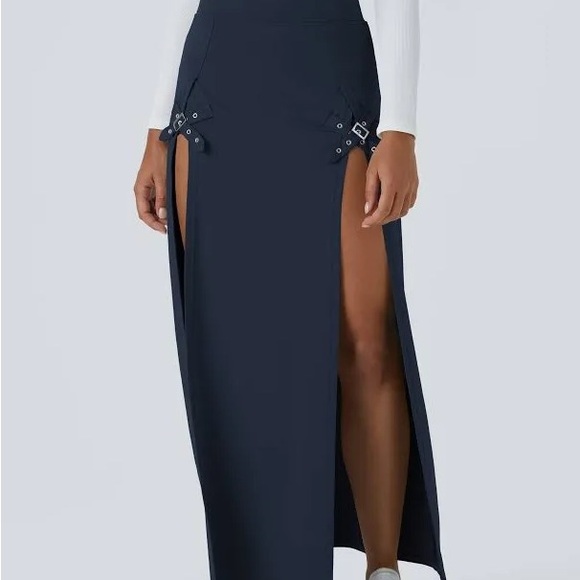 HALARA Navy Maxi Skirt with Slits - Picture 4 of 6